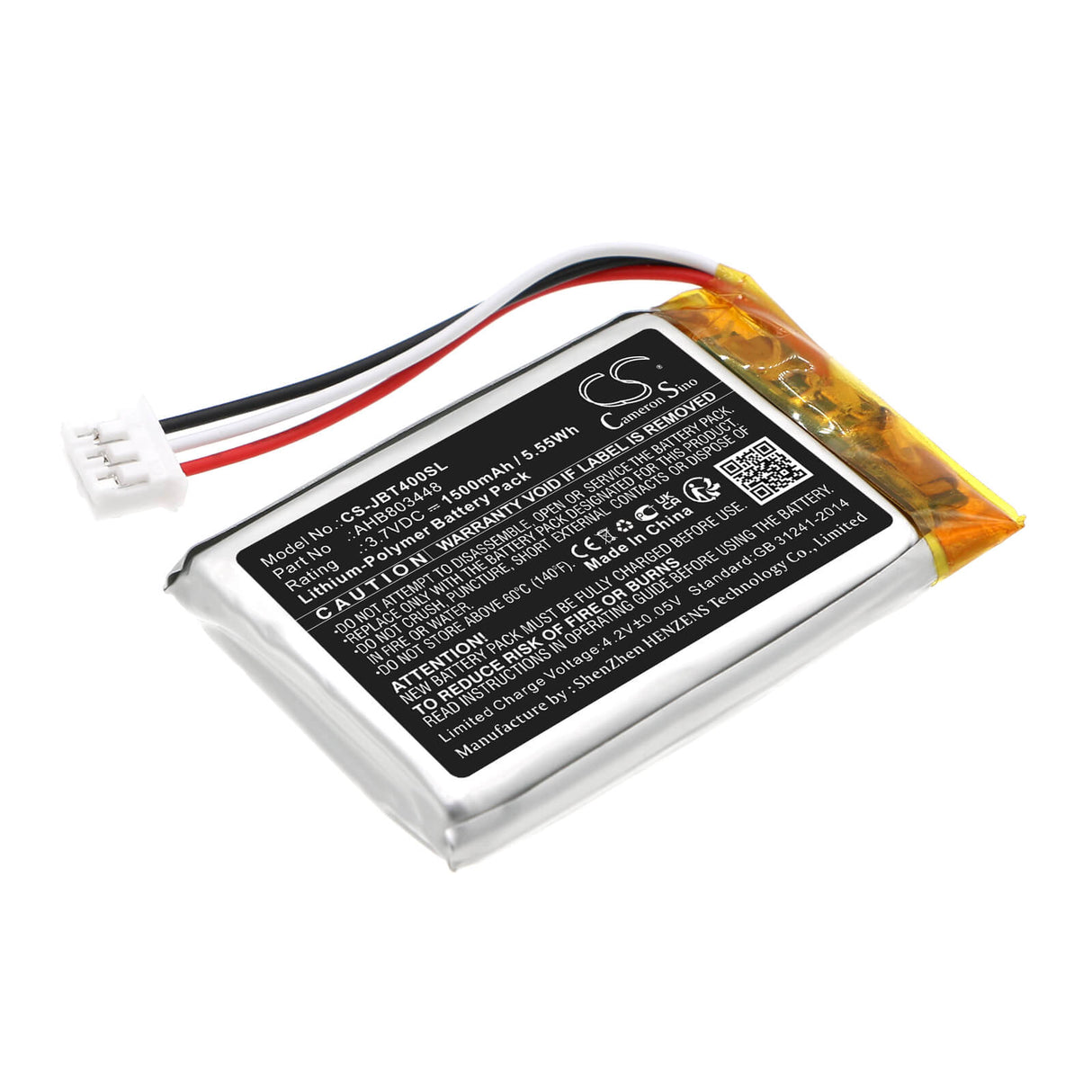 3.7V, Li-Polymer, 1500mAh, Batterie de haut-parleur compatible avec Jbl, Tuner 3, 5.55Wh Haut-parleur Cameron Sino Technology Limited