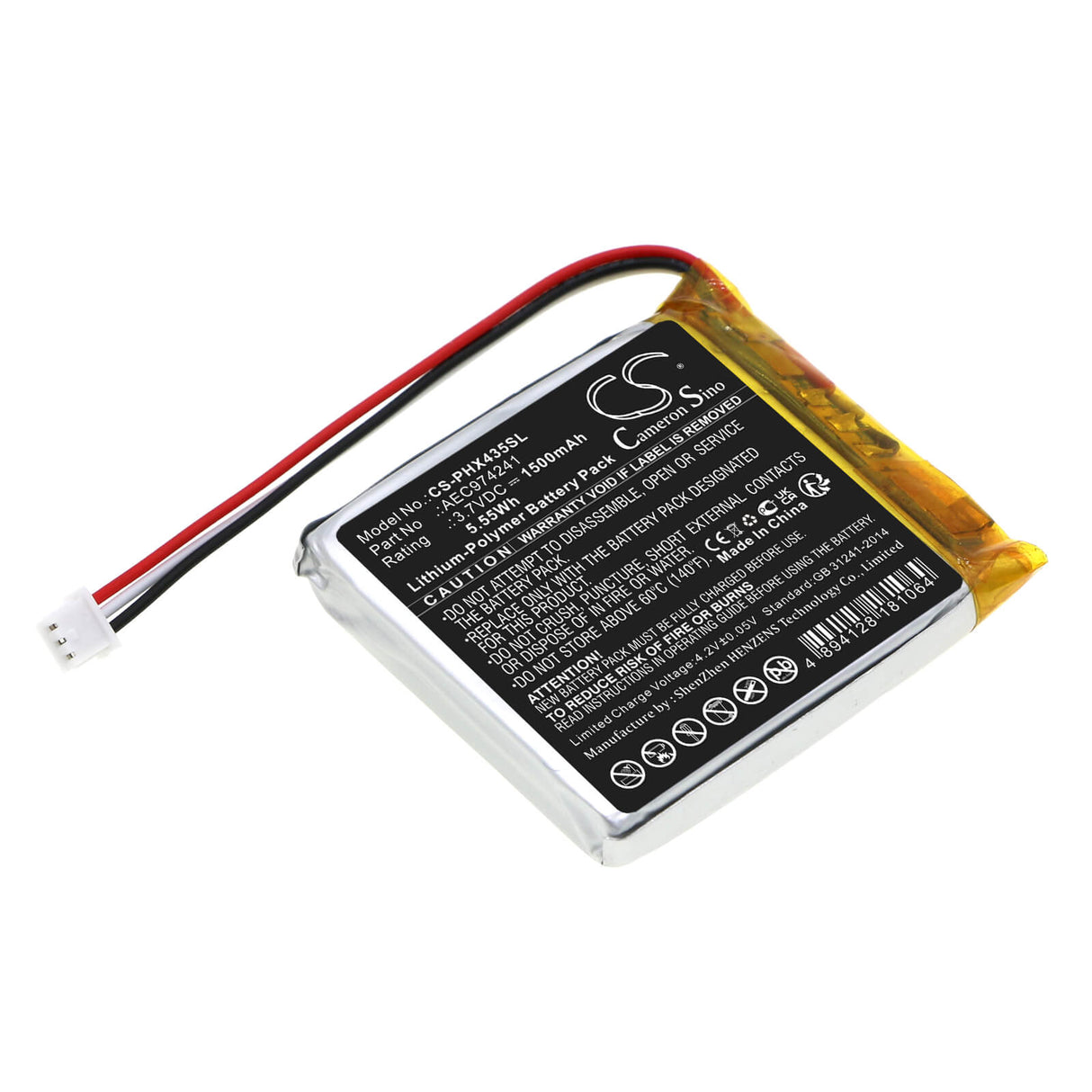 3.7V, Li-Polymer, 1500mAh, Batterie de projecteur compatible avec Philips, Aec974241, Ppx4350, 5.55Wh Projecteur Cameron Sino Technology Limited