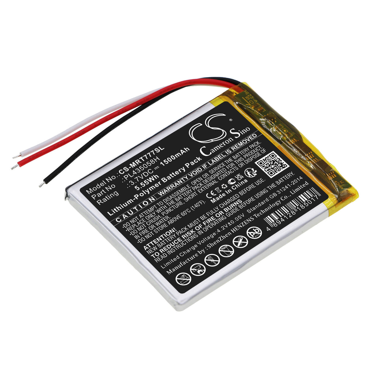 3.7V, Li-Polymer, 1500mAh, Batterie GPS compatible avec Roadmate, Pl435058h, 7771t-lmb, Rm7771t-lmb, 5.55Wh GPS, Navigator Cameron Sino Technology Limited