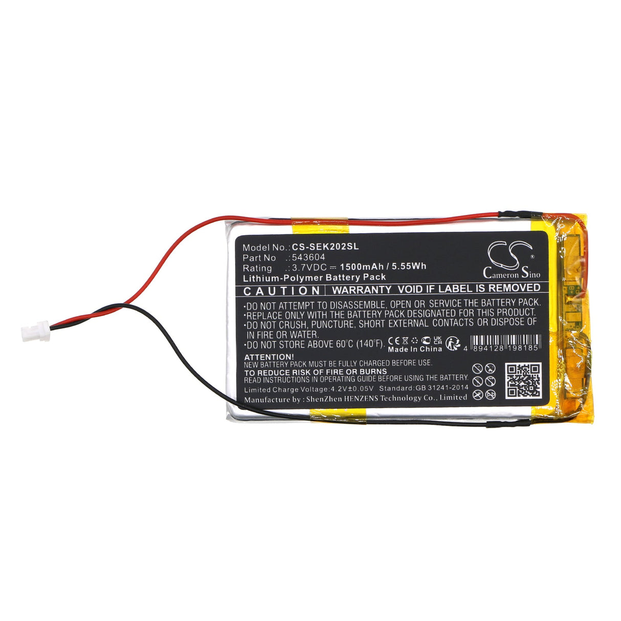 3.7V, Li-Polymer, 1500mAh, Batterie compatible avec Sennheiser, Récepteur Ek 2020-d-ii, Ek2020, Émetteurs & Récepteur 5.55Wh Cameron Sino Technology Limited