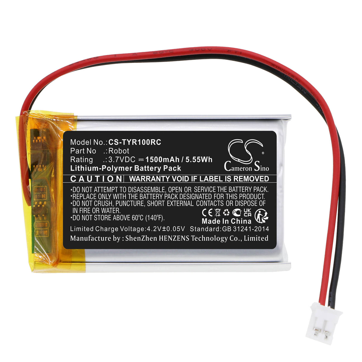 3.7V, Li-Polymer, 1500mAh, Batterie de robot adaptée à Thymio, Robot, 5.55Wh Robot Cameron Sino Technology Limited