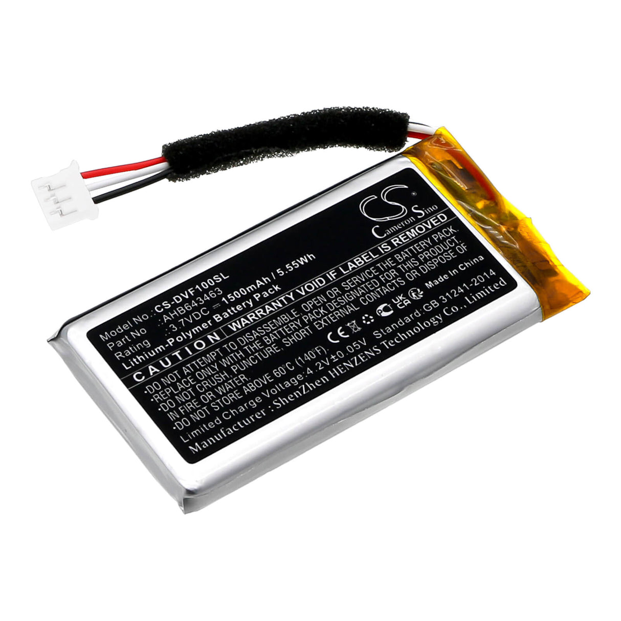3.7V, Li-Polymer, 1500mAh, Batterie de haut-parleur compatible avec Divoom, Fairy-ok, 5.55Wh Haut-parleur Cameron Sino Technology Limited