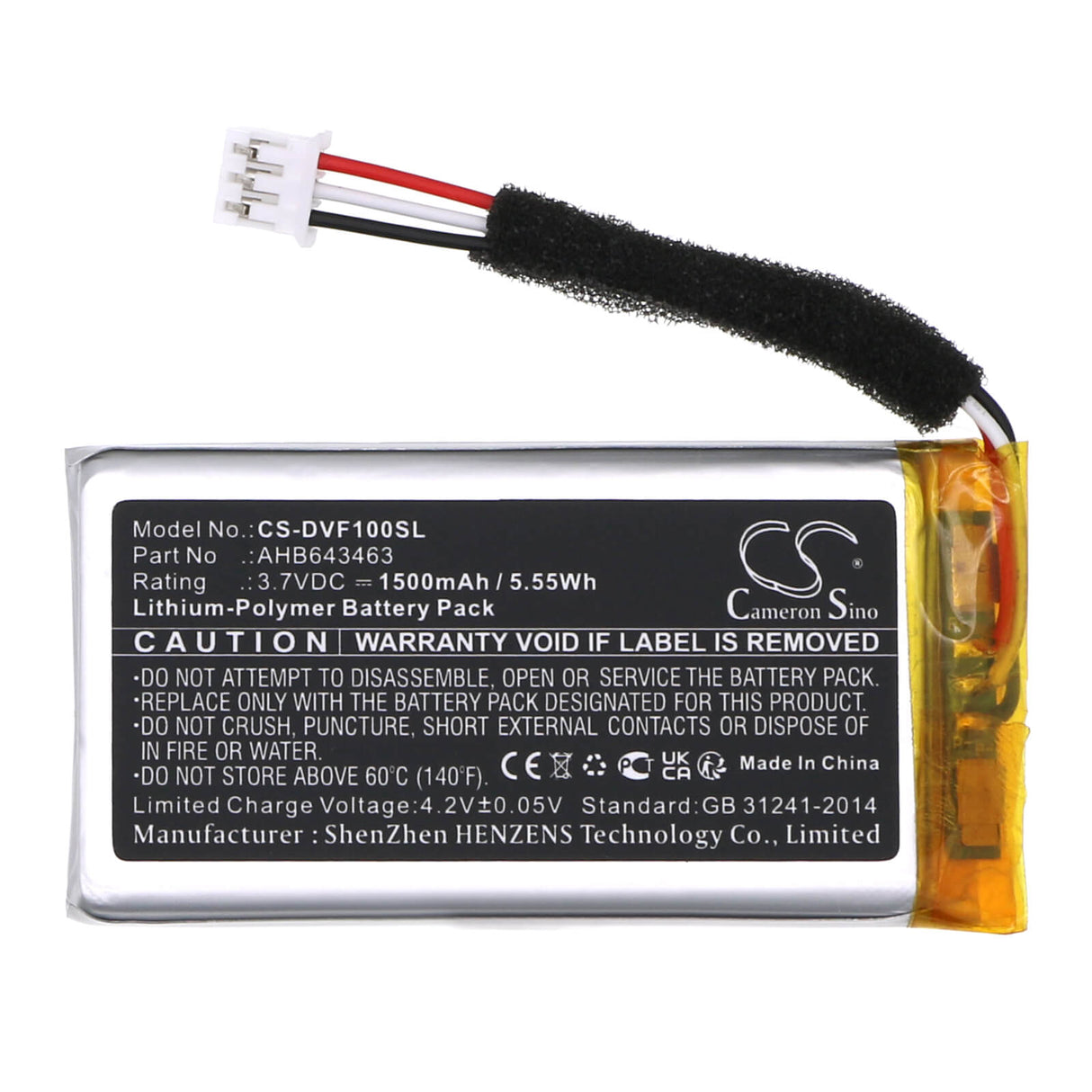 3.7V, Li-Polymer, 1500mAh, Batterie de haut-parleur compatible avec Divoom, Fairy-ok, 5.55Wh Haut-parleur Cameron Sino Technology Limited