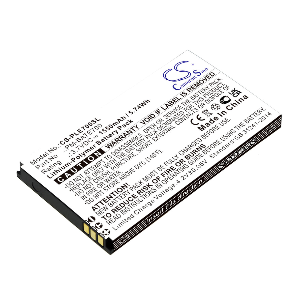 3.7V, Li-Polymer, 1550mAh, SmartPhone battery fits Plum, Pm-bate700, E700, Ram 7, 5.74Wh Mobile, SmartPhone Cameron Sino Technology Limited (Smartphone)