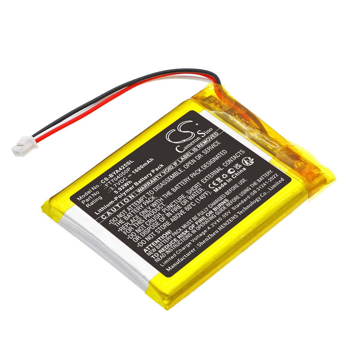 3.7V, Li-Polymer, 1600mAh, Batterie BabyPhone compatible avec Babymoov, A014425, A014431, 5.92Wh BabyPhone Cameron Sino Technology Limited