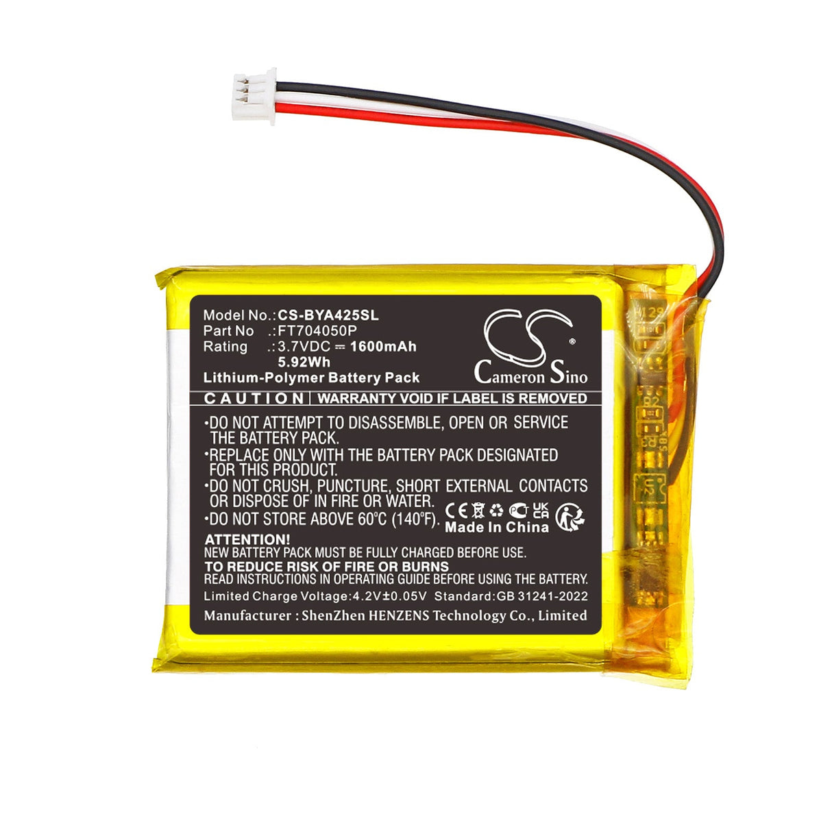 3.7V, Li-Polymer, 1600mAh, Batterie BabyPhone compatible avec Babymoov, A014425, A014431, 5.92Wh BabyPhone Cameron Sino Technology Limited