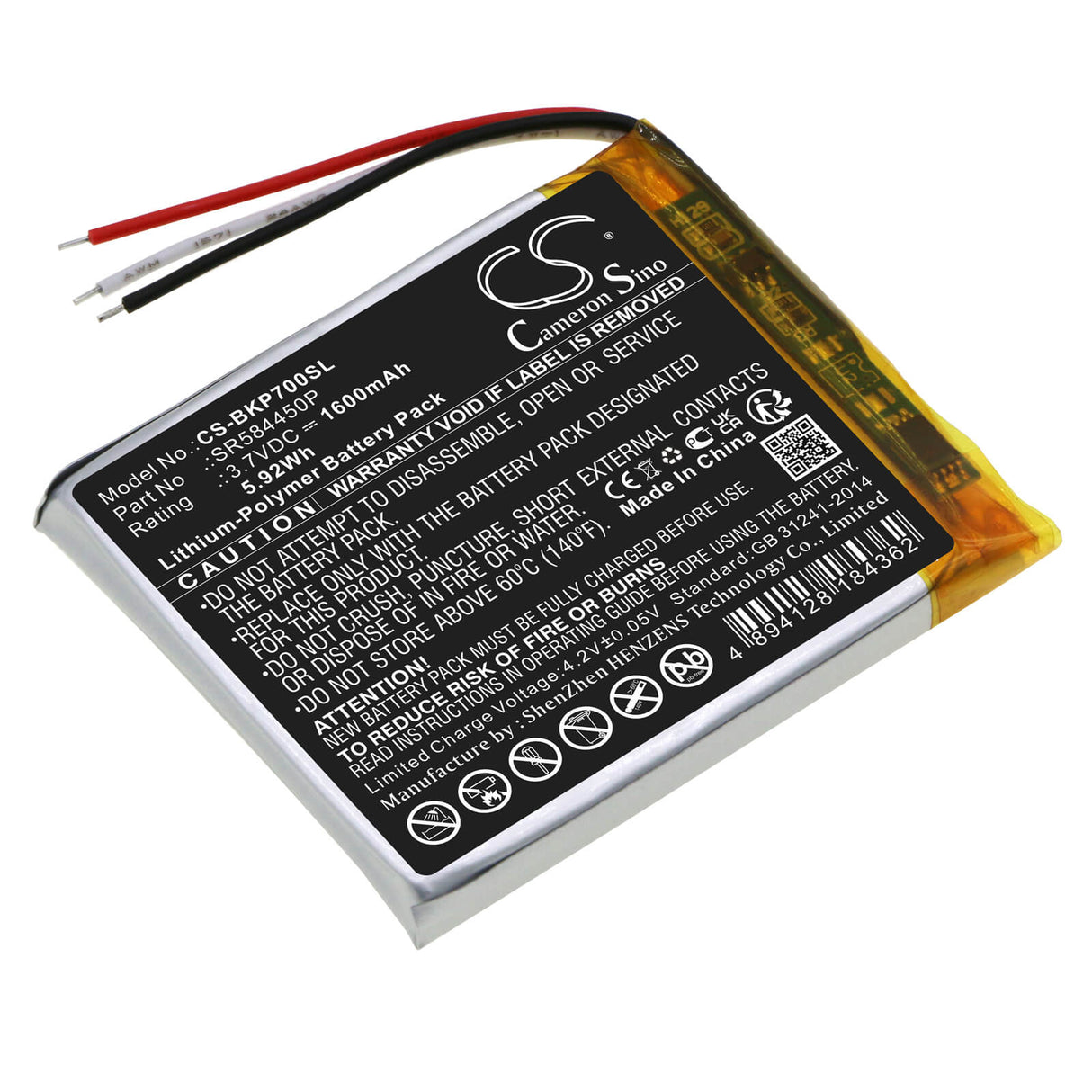 3.7V, Li-Polymer, 1600mAh, batterie GPS s'adapte à Becker, Sr584450p, Transit 7sl Eu, Transit7sleu, 5.92Wh GPS, Navigator Cameron Sino Technology Limited