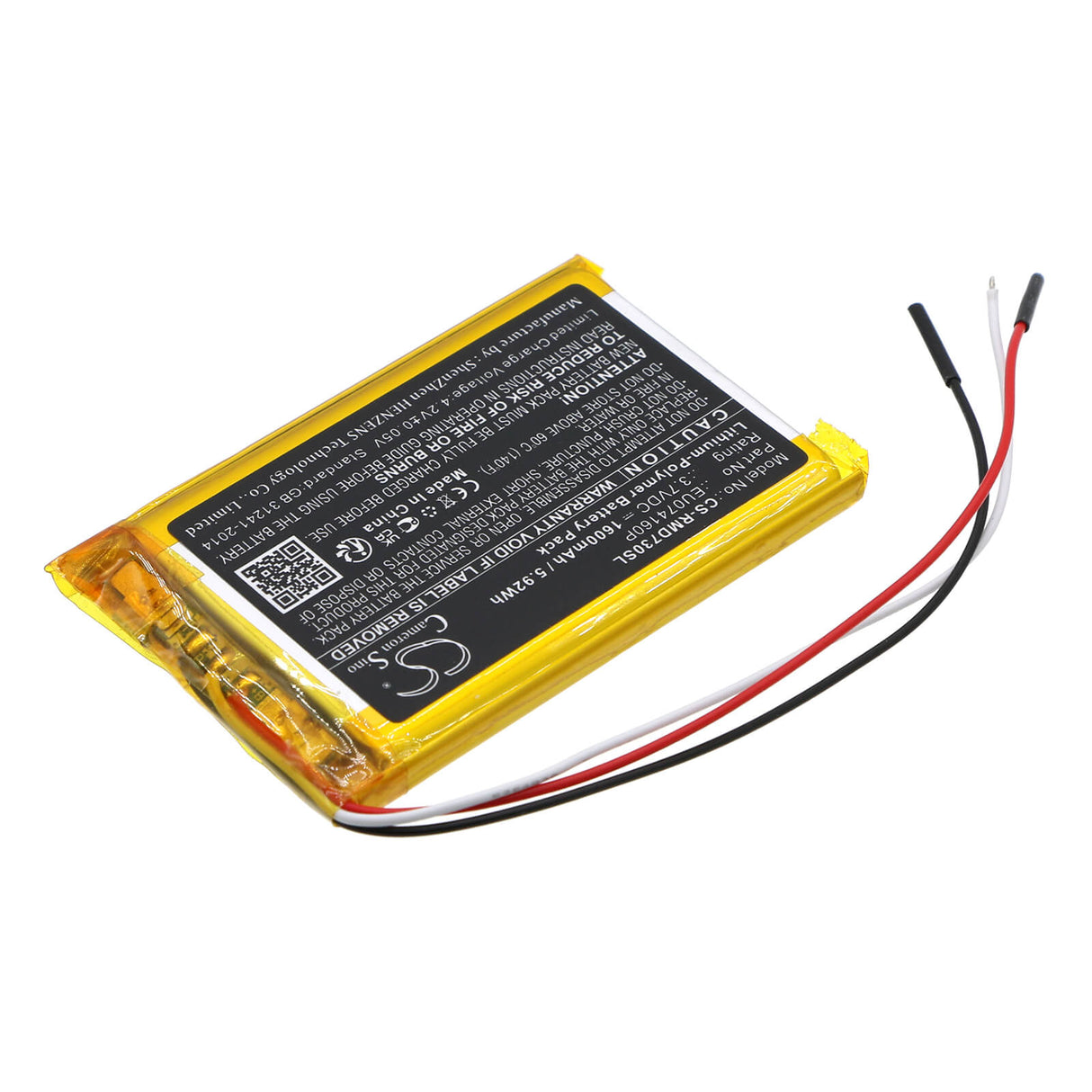 3.7V, Li-Polymère, 1600mAh, batterie GPS convient à Rand Mcnally, Eu074160p, Tnd-730, 5.92Wh GPS, Navigateur Cameron Sino Technology Limited