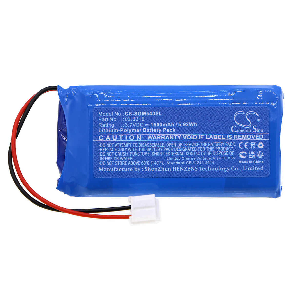 3.7V, Li-Polymer, 1600mAh, Batterie de lampe de poche compatible avec Scangrip, 3.5316, 3.5408, 3.5421, 5.92Wh Lampe de poche Cameron Sino Technology Limited