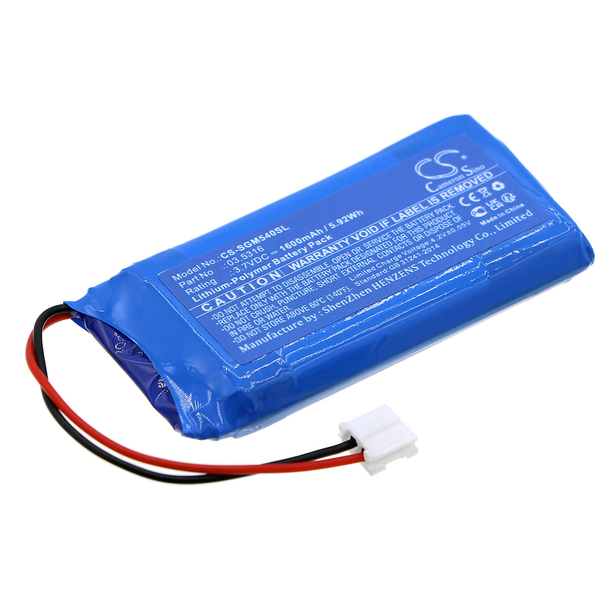 3.7V, Li-Polymer, 1600mAh, Batterie de lampe de poche compatible avec Scangrip, 3.5316, 3.5408, 3.5421, 5.92Wh Lampe de poche Cameron Sino Technology Limited