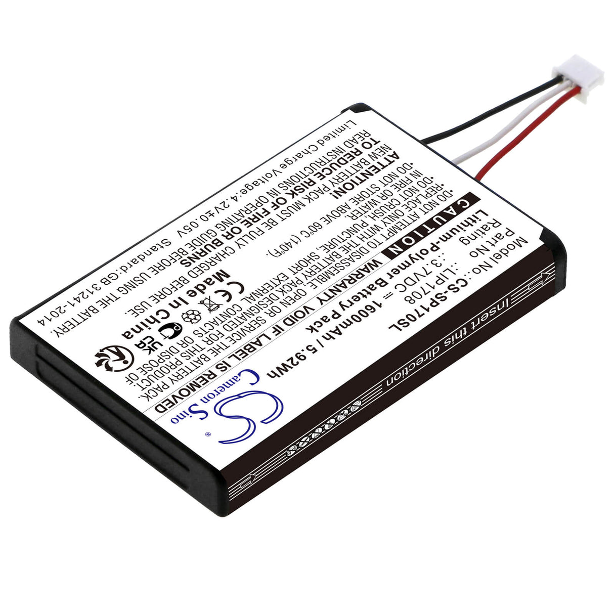 3.7V, Li-Polymer, 1600mAh, batterie de console de jeu compatible avec Sony, Lip1708, Cfi-1015a, Cfi-zct1w, 5.92Wh Console de jeu Cameron Sino Technology Limited