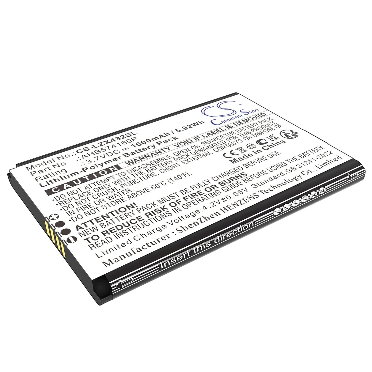 3.7V, Li-Polymère, 1600mAh, batterie de scanner de diagnostic compatible avec Launch, X431, X431 Diagun, 5.92Wh Scanner de diagnostic Cameron Sino Technology Limited