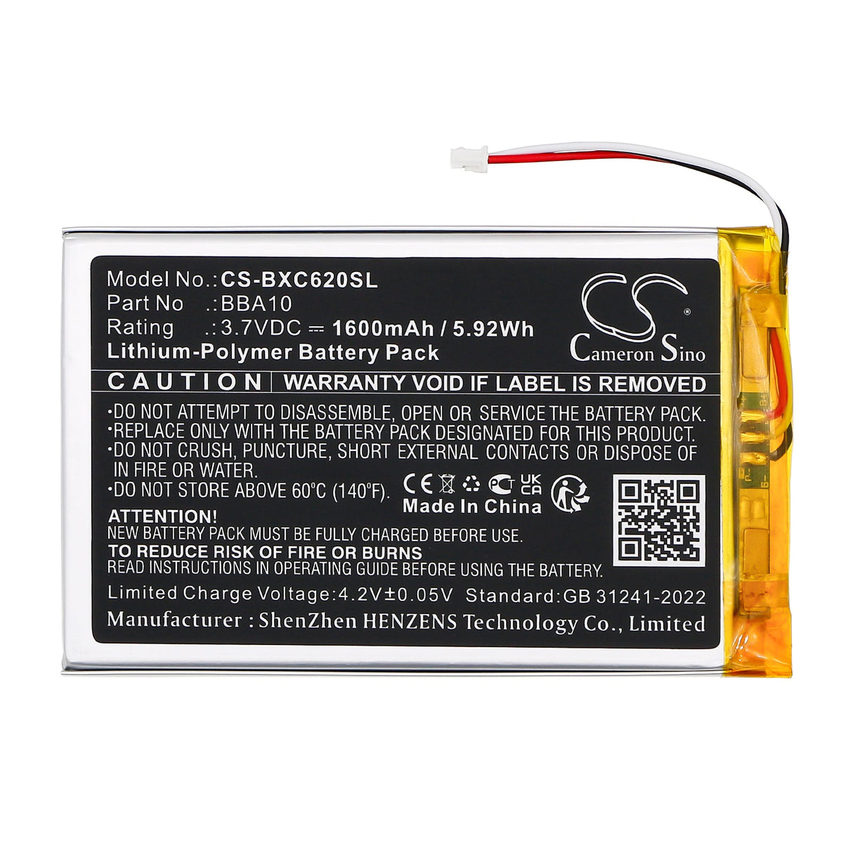 3.7V, Li-Polymer, 1600mAh, E-book, E-reader battery fits Onyx, Boox 60, Boox I62m Victoria, 5.92Wh E-book, E-reader Cameron Sino Technology Limited