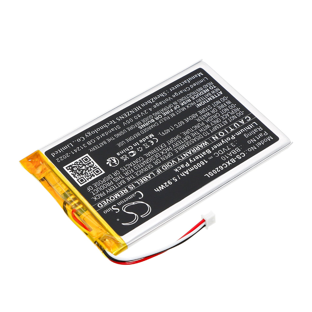 3.7V, Li-Polymer, 1600mAh, E-book, E-reader battery fits Onyx, Boox 60, Boox I62m Victoria, 5.92Wh E-book, E-reader Cameron Sino Technology Limited