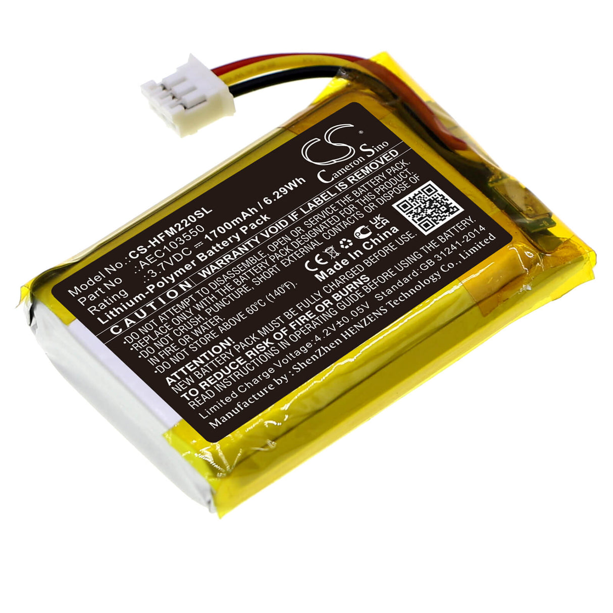 3.7v, Li-polymer, 1700mah, Amplifier Battery Fits Hifiman R2r2000, 6.29wh Amplifier Cameron Sino Technology Limited