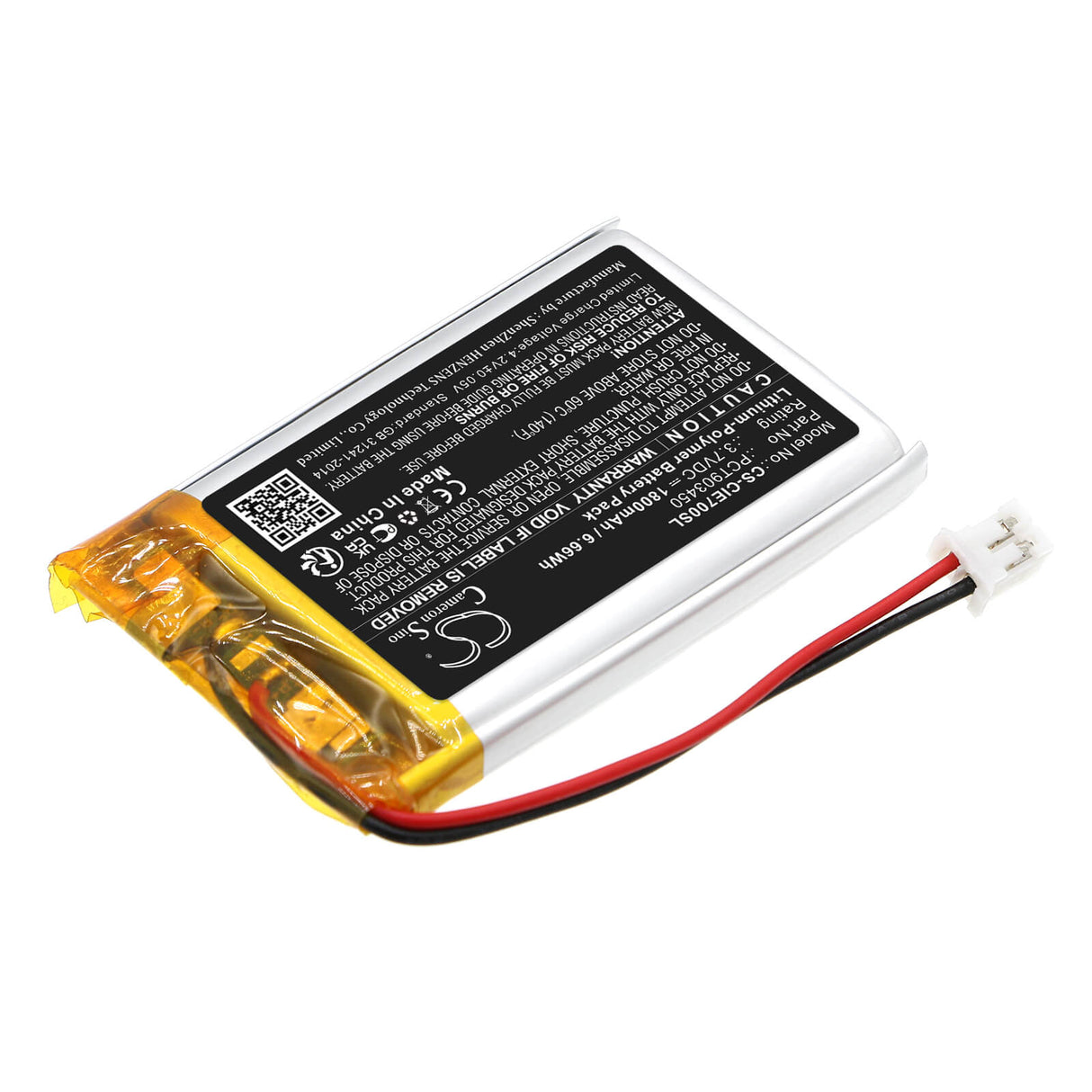 3,7V, Li-Polymère, 1800mAh, Batterie de casque s'adapte à Coinsound, Pct903450, E7, E7 Pro, 6,66Wh Casque sans fil Cameron Sino Technology Limited