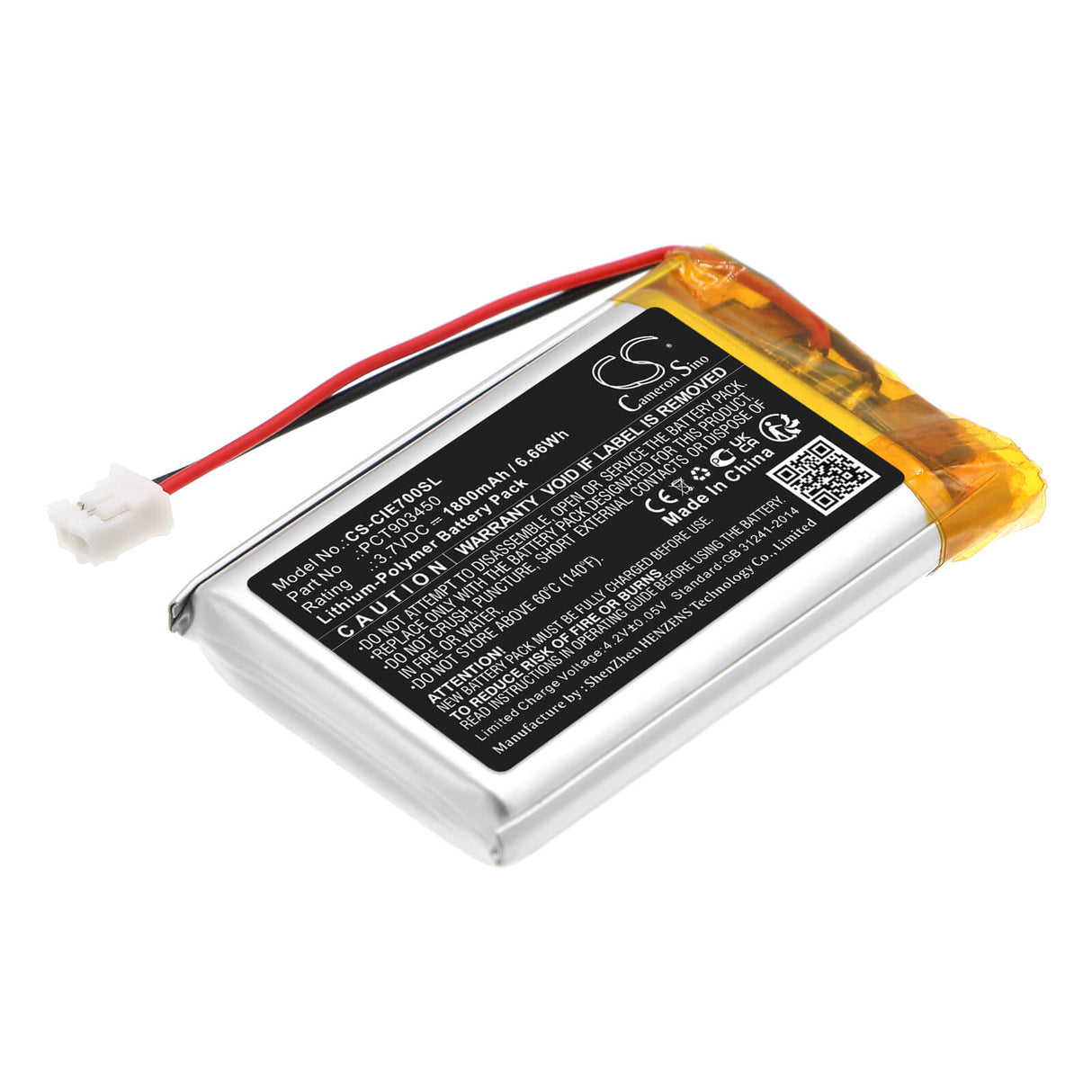 3,7V, Li-Polymère, 1800mAh, Batterie de casque s'adapte à Coinsound, Pct903450, E7, E7 Pro, 6,66Wh Casque sans fil Cameron Sino Technology Limited