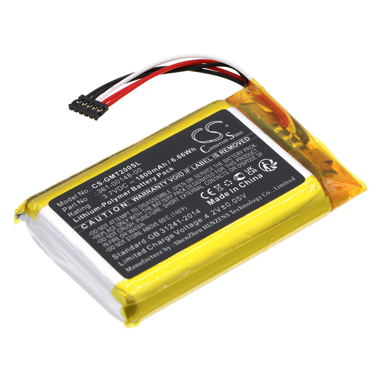 3.7V, Li-Polymère, 1800mAh, Batterie de collier pour chien compatible avec Garmin, 361-00148-00, Colliers de suivi GPS pour chiens T20, 6.66Wh Collier pour chien Cameron Sino Technology Limited