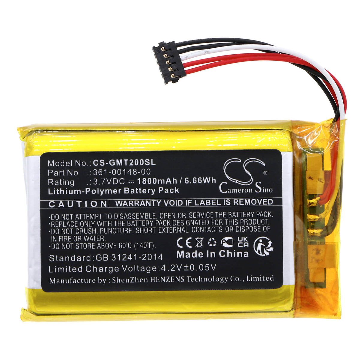 3.7V, Li-Polymère, 1800mAh, Batterie de collier pour chien compatible avec Garmin, 361-00148-00, Colliers de suivi GPS pour chiens T20, 6.66Wh Collier pour chien Cameron Sino Technology Limited