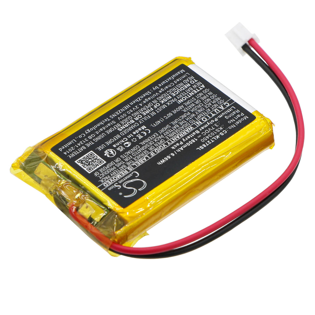 3,7V, Li-Polymer, 1800mAh, Batterie d'équipement compatible avec Kolsol, Ks103450, AT278, 6,66Wh Équipement, Enquête, Test Cameron Sino Technology Limited