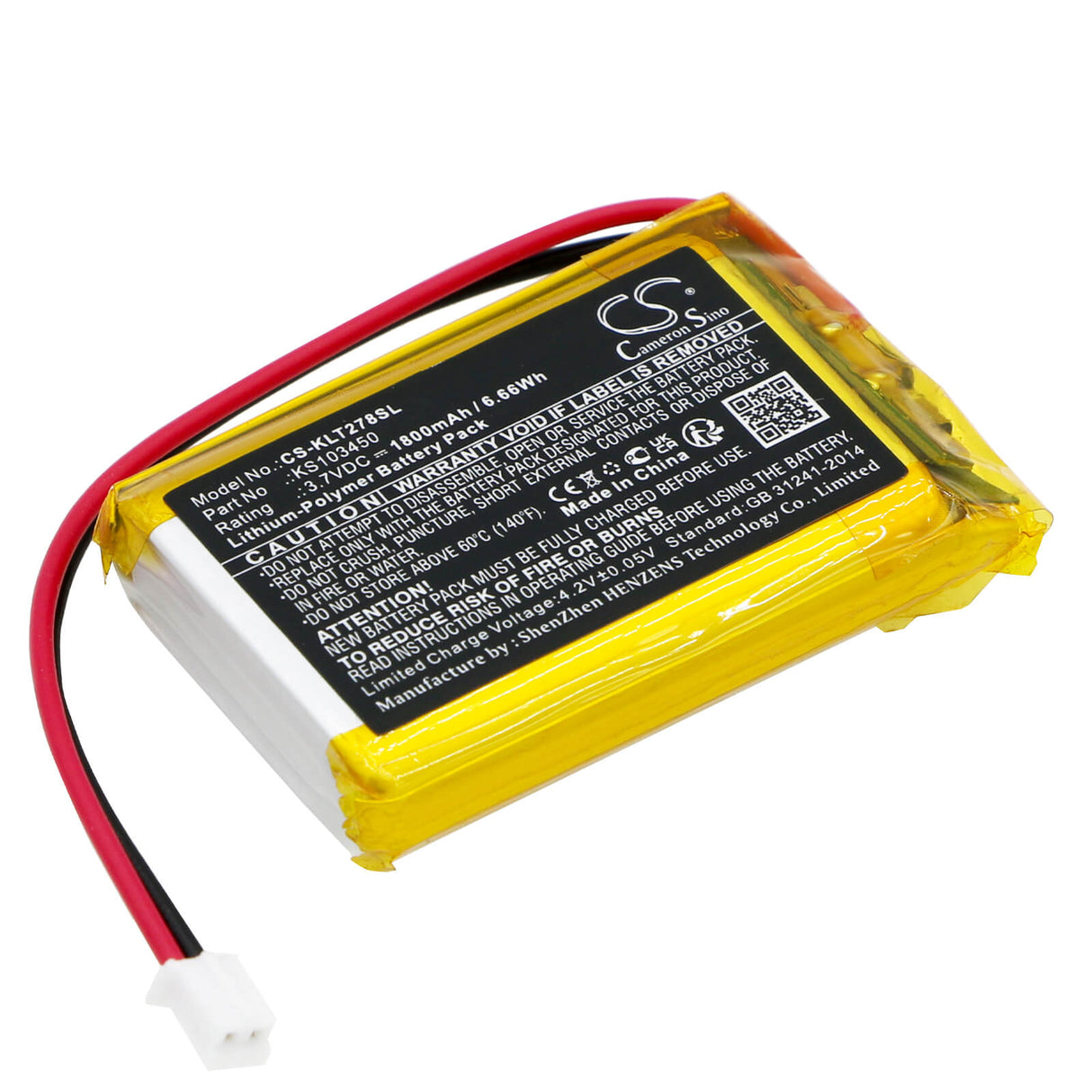 3,7V, Li-Polymer, 1800mAh, Batterie d'équipement compatible avec Kolsol, Ks103450, AT278, 6,66Wh Équipement, Enquête, Test Cameron Sino Technology Limited