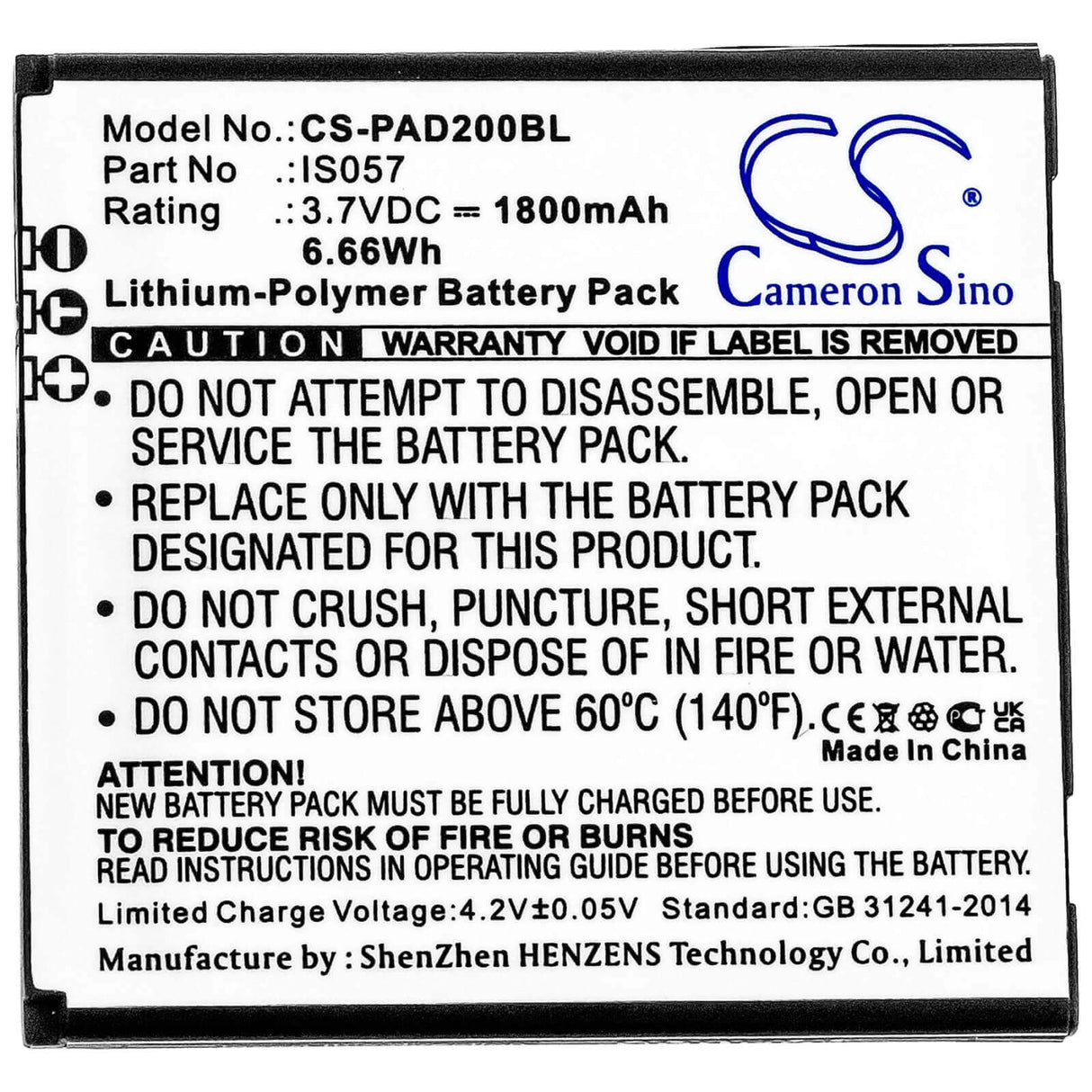 3.7v, Li-polymer, 1800mah, Babyphone / Payment Terminal Battery Fits Pax, D200t, Is275, 6.66wh BabyPhone Cameron Sino Technology Limited