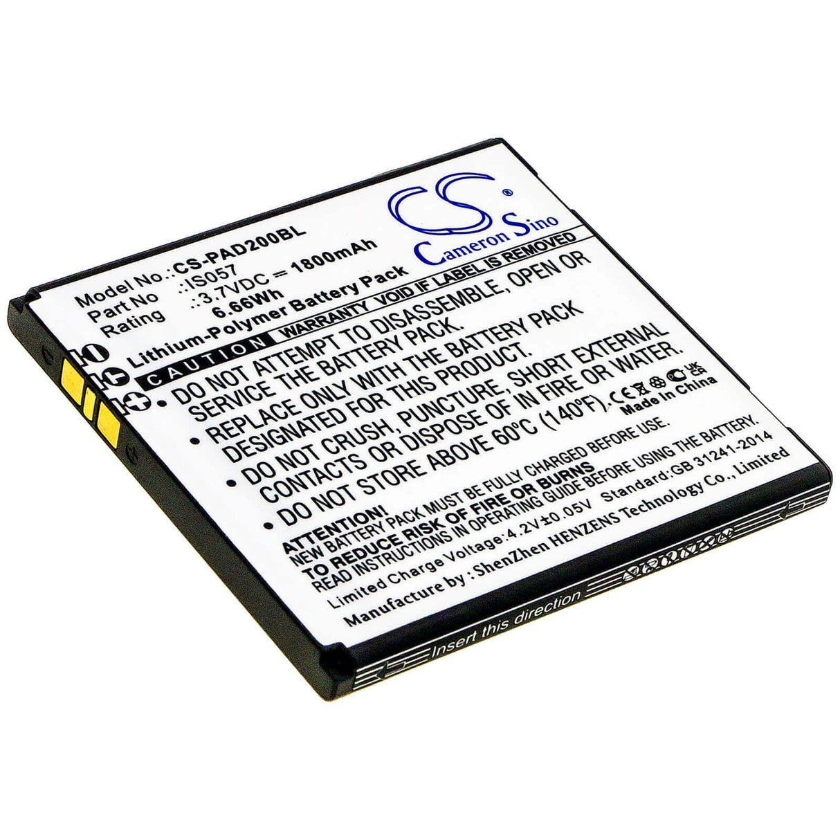 3.7v, Li-polymer, 1800mah, Babyphone / Payment Terminal Battery Fits Pax, D200t, Is275, 6.66wh BabyPhone Cameron Sino Technology Limited