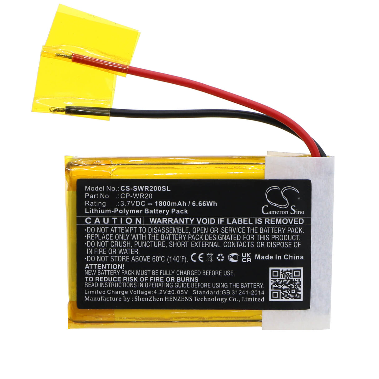 3,7V, Li-Polymère, 1800mAh, batterie de télécommande compatible avec Simrad, Wr20, Wr20 Remote Commander, 6,66Wh Télécommande Cameron Sino Technology Limited