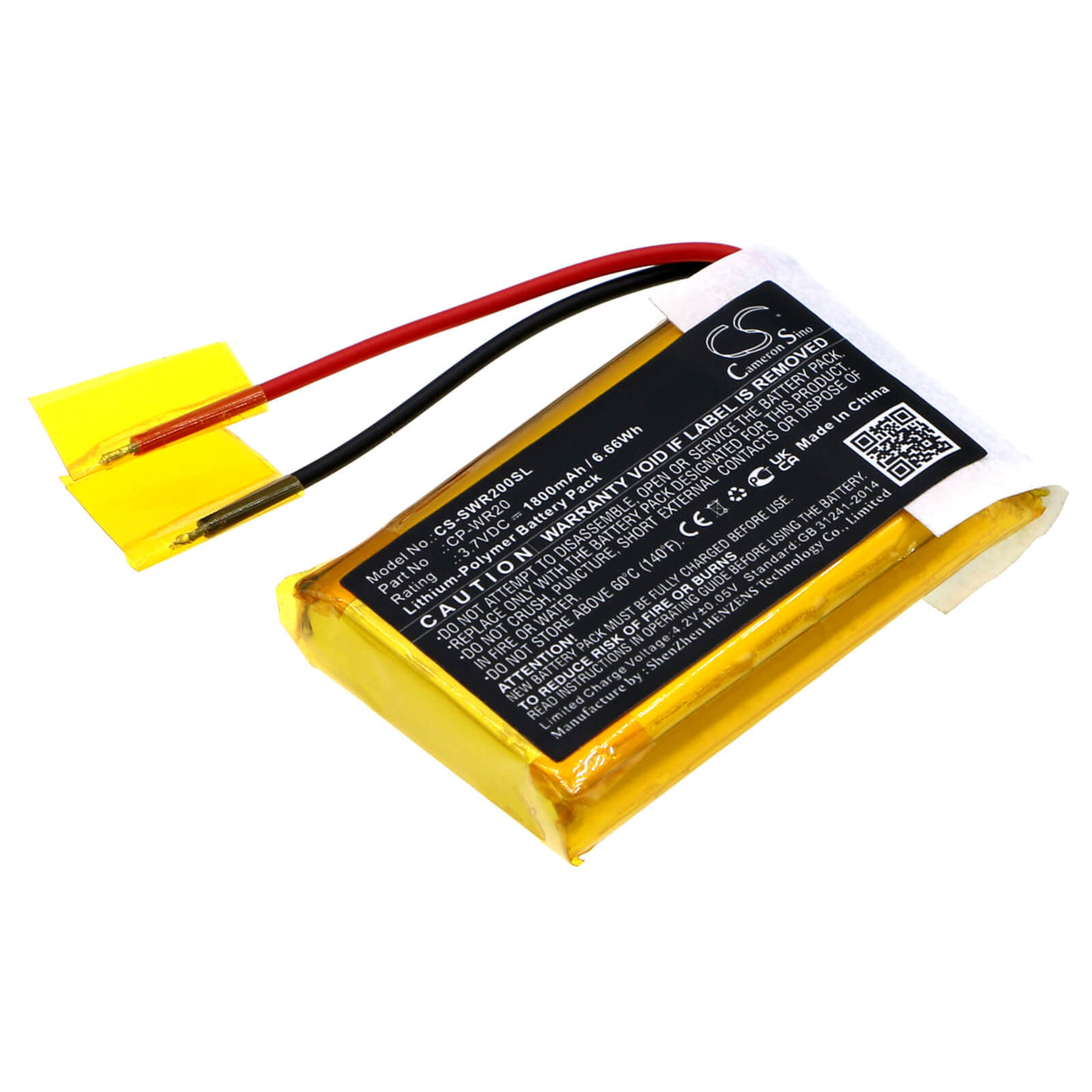 3,7V, Li-Polymère, 1800mAh, batterie de télécommande compatible avec Simrad, Wr20, Wr20 Remote Commander, 6,66Wh Télécommande Cameron Sino Technology Limited