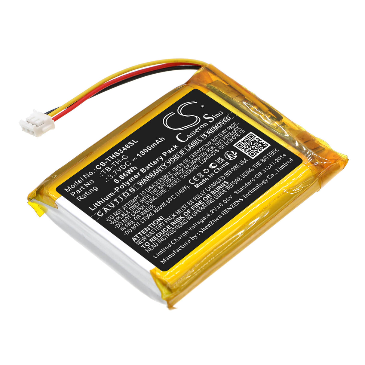 3.7V, Li-Polymer, 1800mAh, Personal Care battery fits Therabody, Tb-th-c, Smart Goggles, 6.66Wh Personal Care Cameron Sino Technology Limited