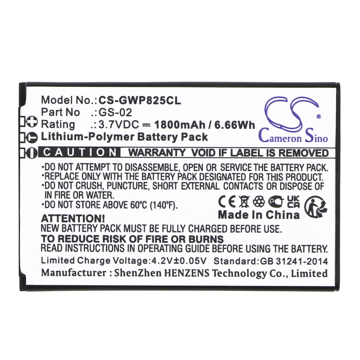 3.7V, Li-Polymer, 1800mAh, Cordless Phone battery fits Grandstream, Gs-02, Wp822, Wp825, 6.66Wh Cordless Phone Cameron Sino Technology Limited (Cordless Phone)