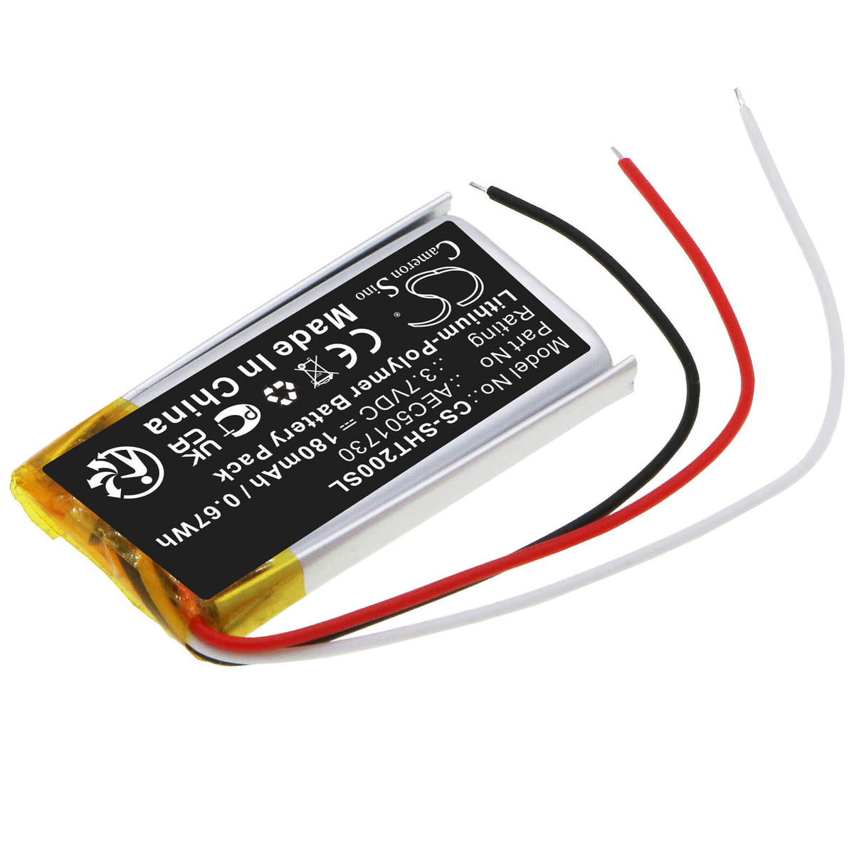 3.7V, Li-Polymer, 180mAh, Headset battery fits Shure, Aec501730, Rmce-bt2, 0.67Wh Wireless Headset Cameron Sino Technology Limited