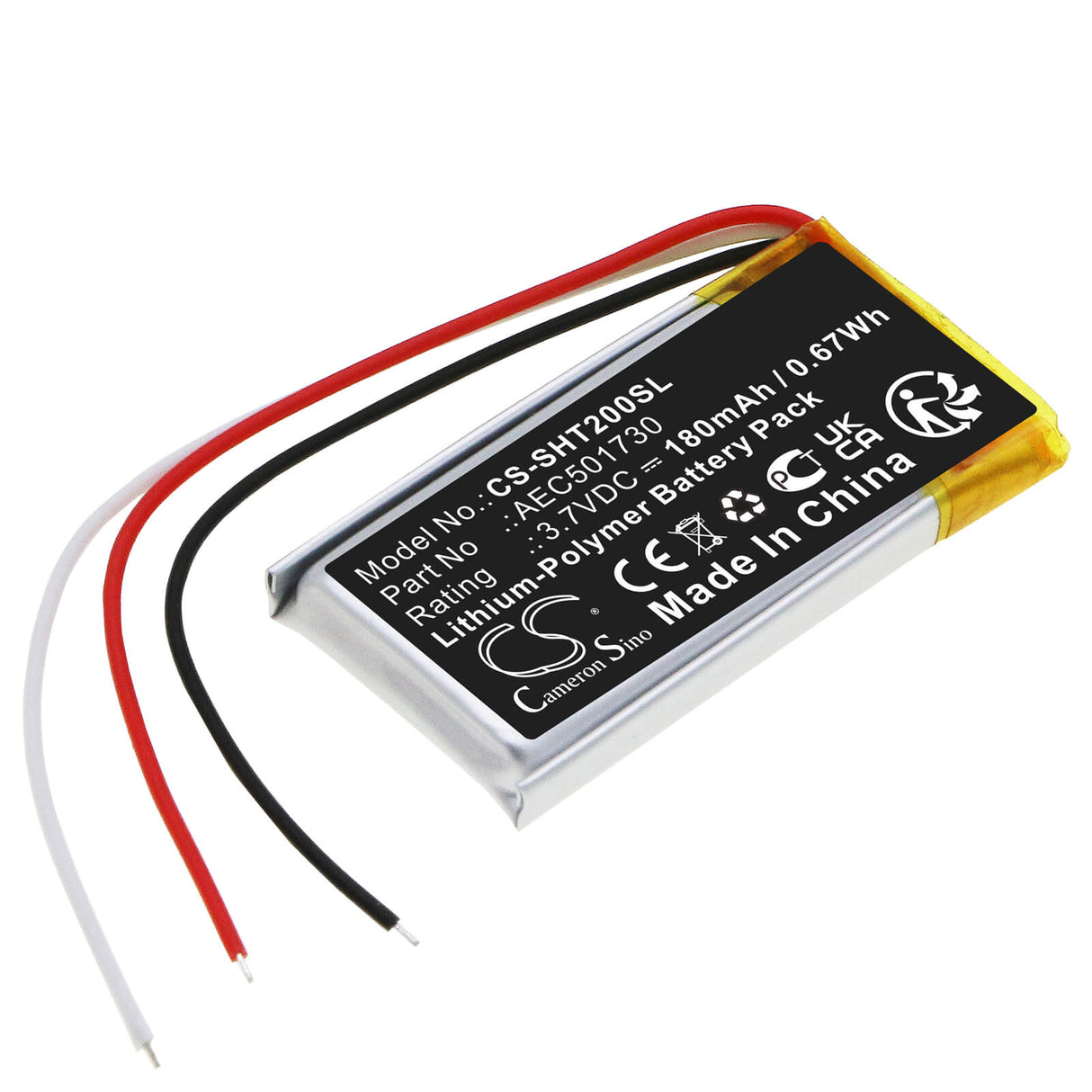 3.7V, Li-Polymer, 180mAh, Headset battery fits Shure, Aec501730, Rmce-bt2, 0.67Wh Wireless Headset Cameron Sino Technology Limited