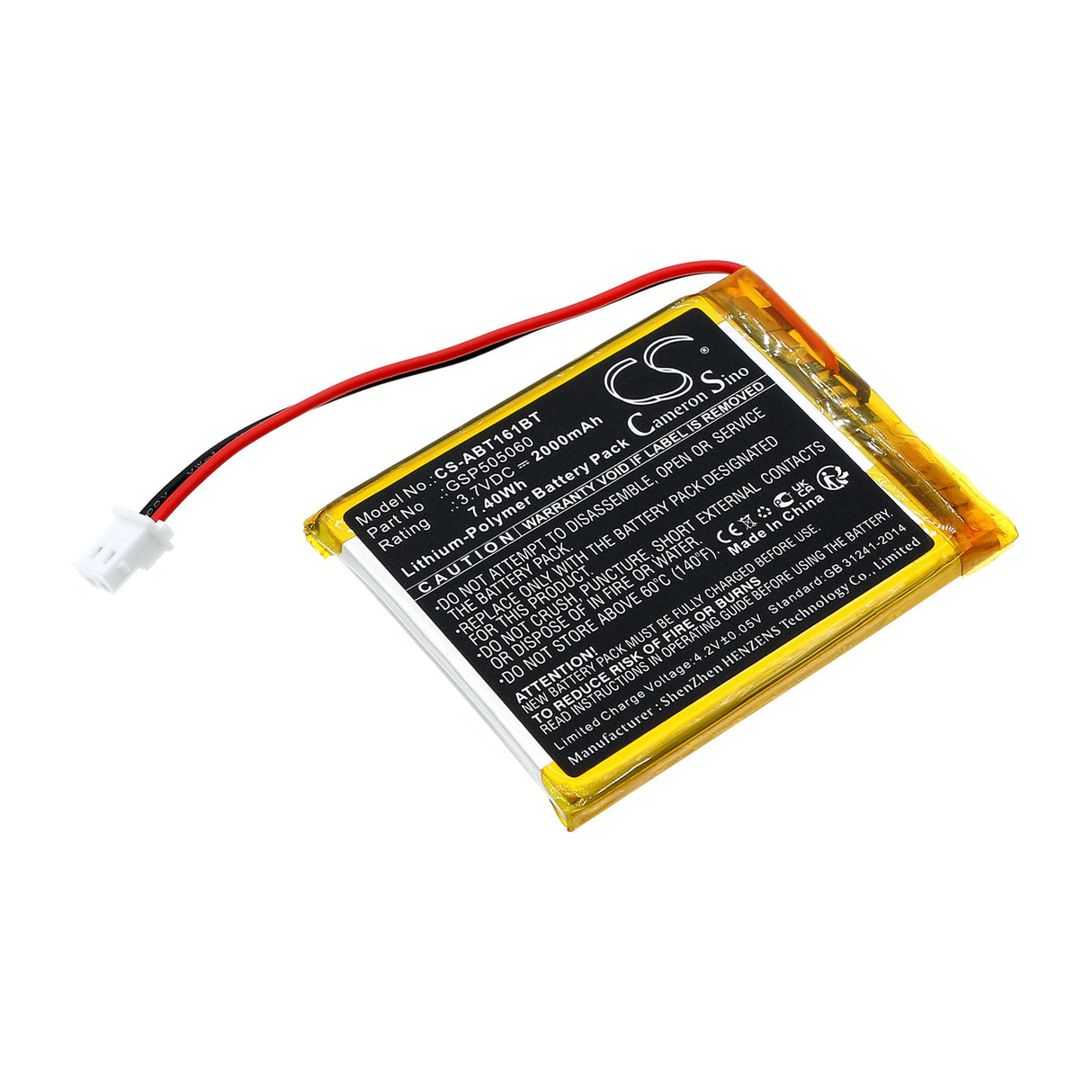 3.7v, Li-polymer, 2000mah, Alarm Battery Fits Abus Tvac16001, 7.40wh Alarm System Cameron Sino Technology Limited