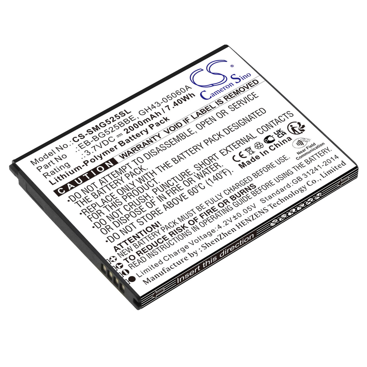 3,7V, Li-Polymer, 2000mAh, batterie de smartphone compatible avec Samsung, Eb-bg525bbe, Galaxy Xcover 5, Galaxy Xcover 5 2021, 7,4Wh Mobile, Smartphone Cameron Sino Technology Limited (Smartphone)