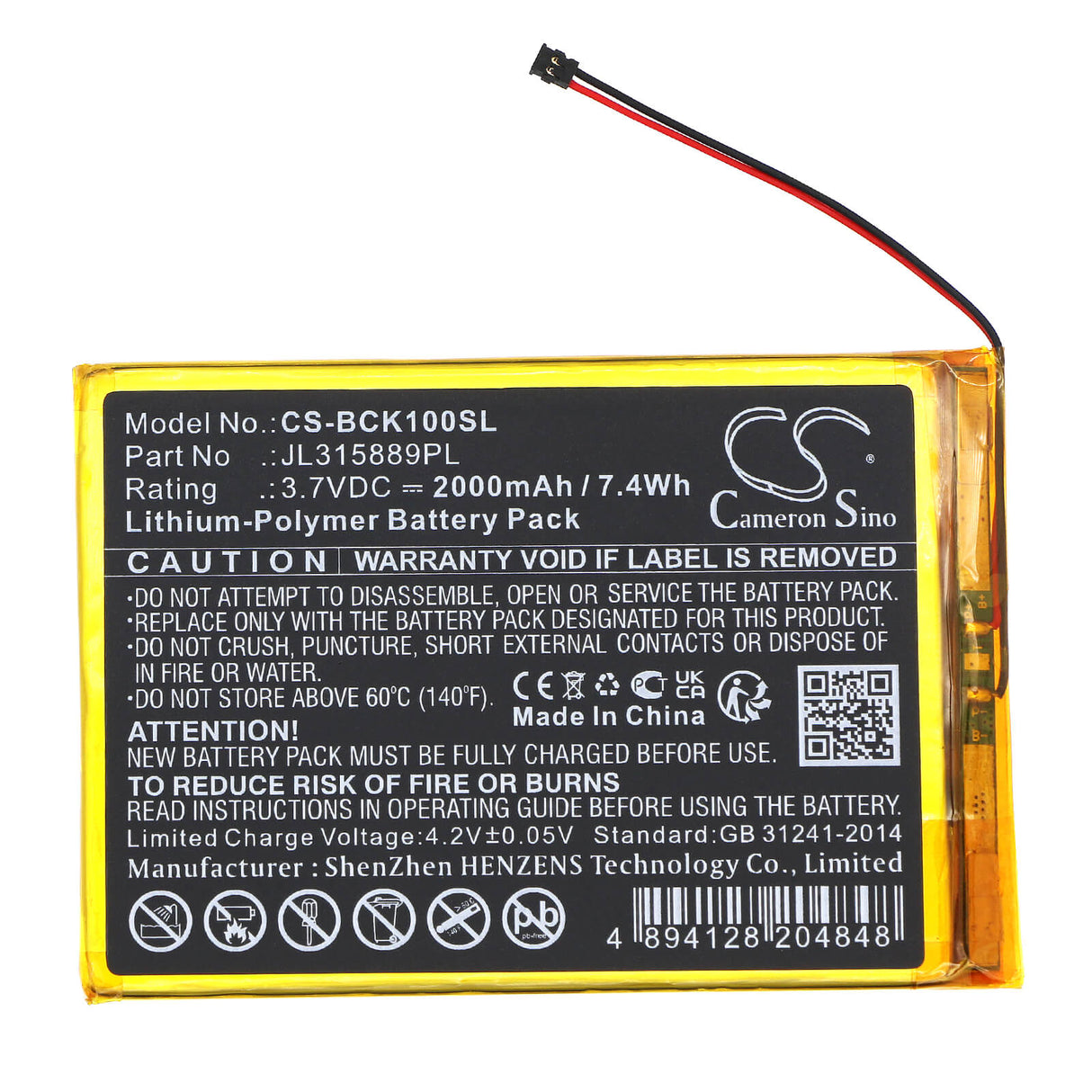 3.7v, Li-polymer, 2000mah, E-Book Reader battery Fits Bookeen Cybft1f-bk, Cybook Muse Hd, 7.4wh E-book, E-reader Cameron Sino Technology Limited