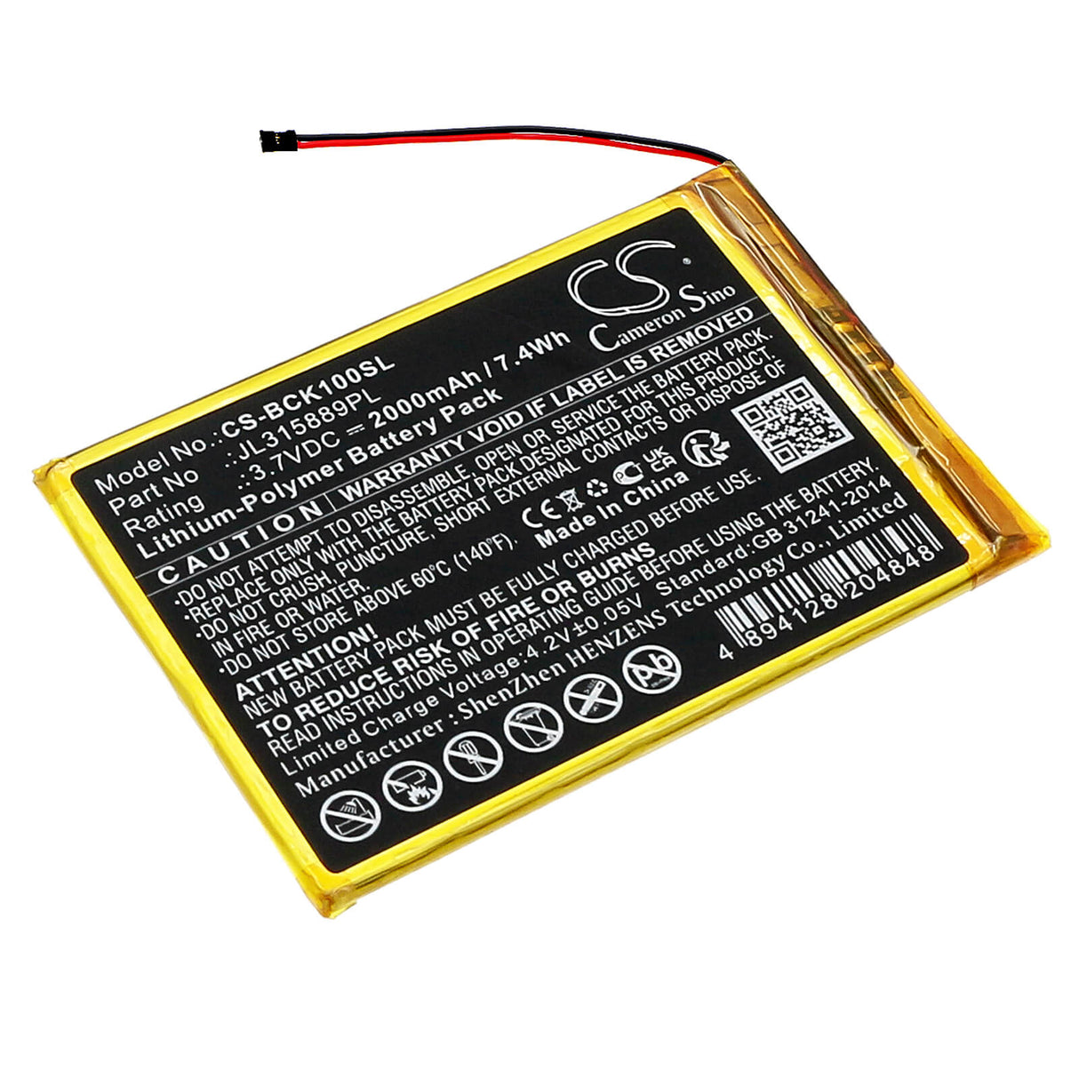 3.7v, Li-polymer, 2000mah, E-Book Reader battery Fits Bookeen Cybft1f-bk, Cybook Muse Hd, 7.4wh E-book, E-reader Cameron Sino Technology Limited