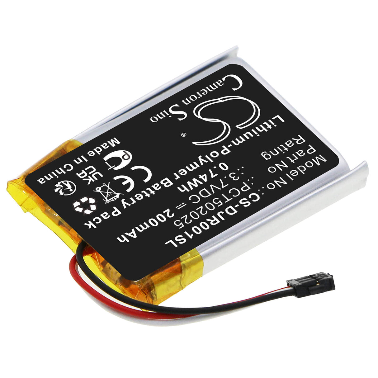 3.7V, Li-Polymer, 200mAh, Headset battery fits Dji, Pct502025, Mic Receiver, Mic Rx, 0.74Wh Wireless Headset Cameron Sino Technology Limited
