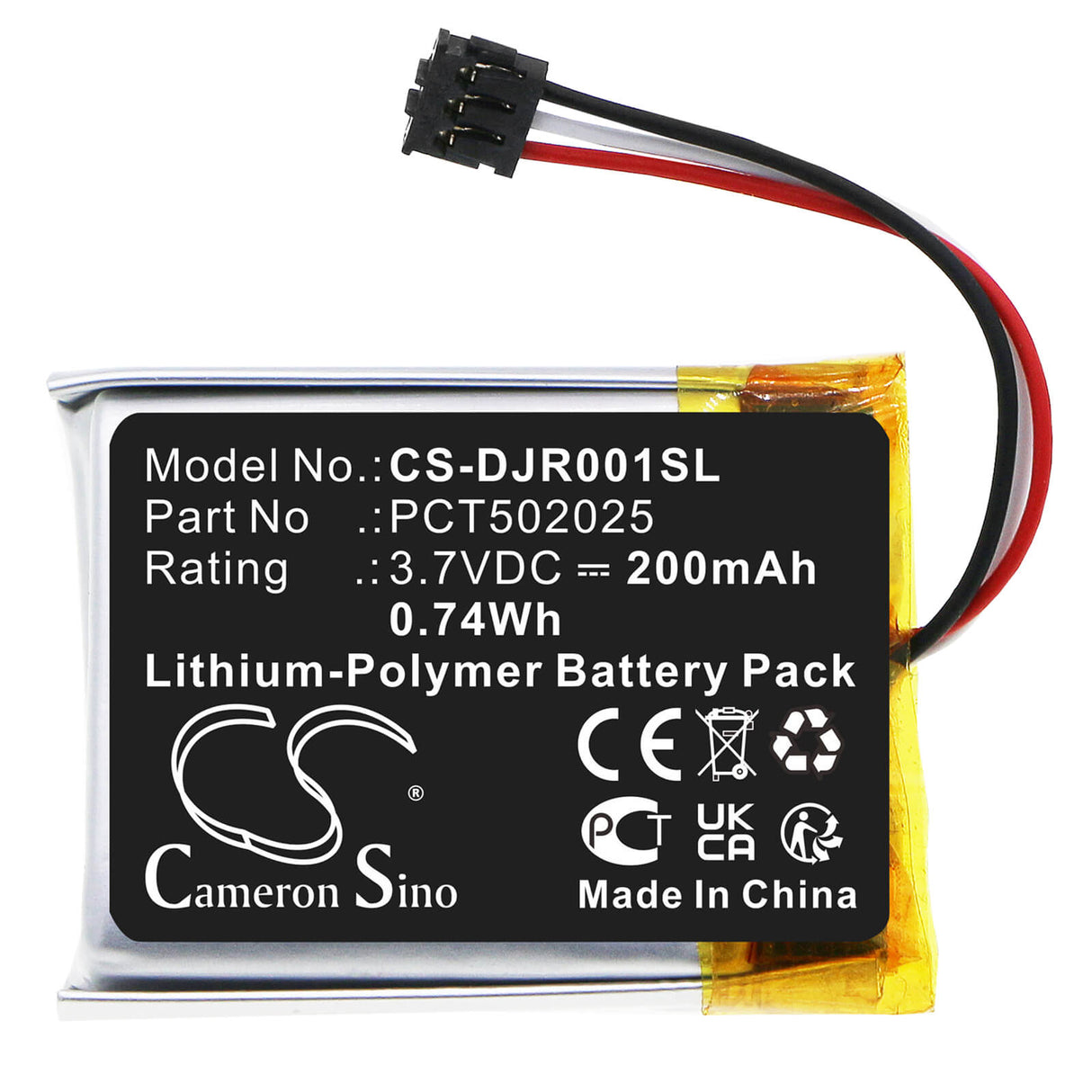 3.7V, Li-Polymer, 200mAh, Headset battery fits Dji, Pct502025, Mic Receiver, Mic Rx, 0.74Wh Wireless Headset Cameron Sino Technology Limited