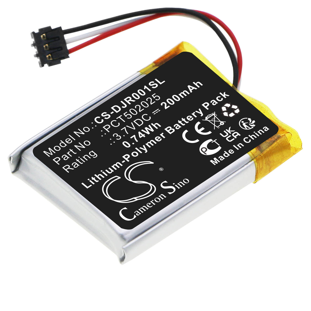 3.7V, Li-Polymer, 200mAh, Headset battery fits Dji, Pct502025, Mic Receiver, Mic Rx, 0.74Wh Wireless Headset Cameron Sino Technology Limited