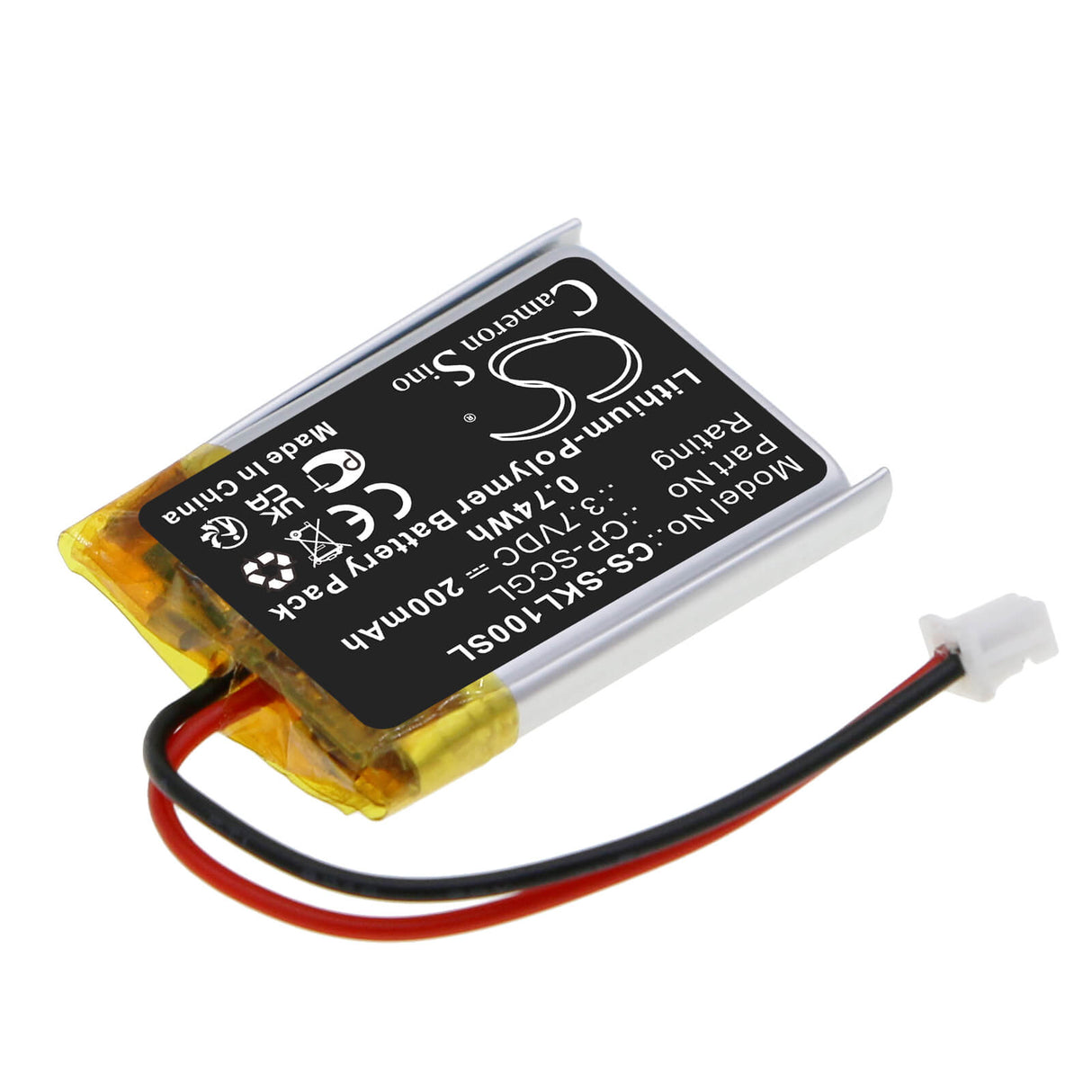 3.7V, Li-Polymer, 200mAh, Smartwatch battery fits Skycaddie, Cp-scgl, Golf Linx, 0.74Wh Smartwatch Cameron Sino Technology Limited