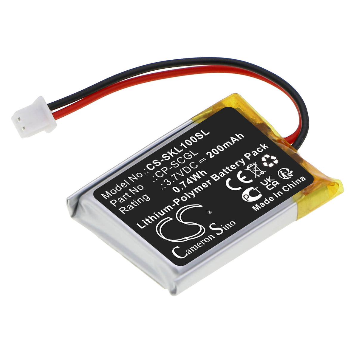 3.7V, Li-Polymer, 200mAh, Smartwatch battery fits Skycaddie, Cp-scgl, Golf Linx, 0.74Wh Smartwatch Cameron Sino Technology Limited
