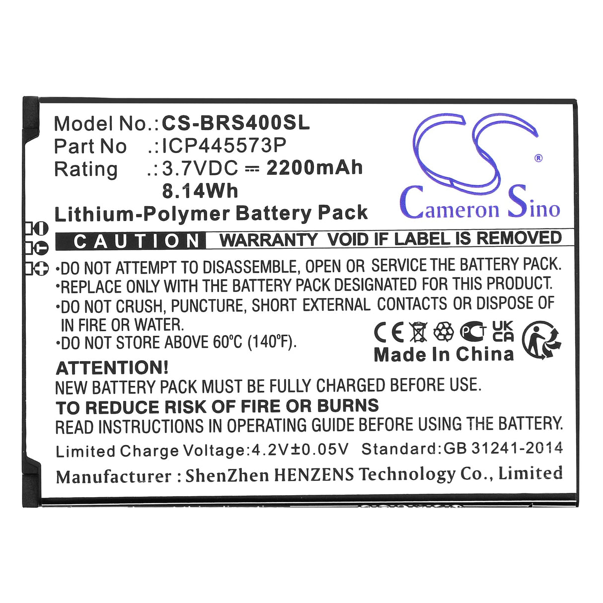 3,7V, Li-Polymer, 2200mAh, batterie de smartphone compatible avec Brondi, Icp445573p, Smartphone 4g, 8,14Wh Mobile, SmartPhone Cameron Sino Technology Limited (Smartphone)