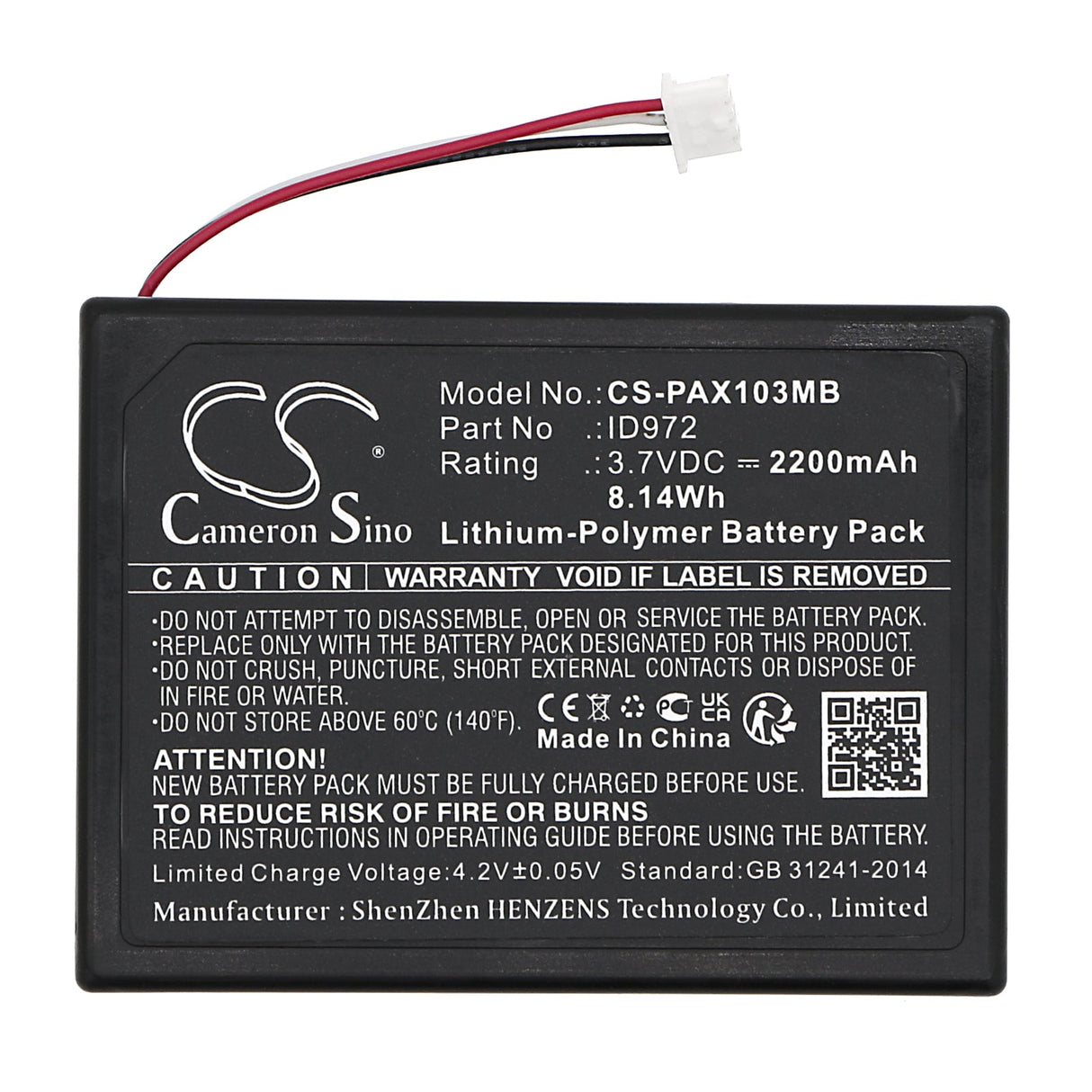 3,7V, Li-Polymère, 2200mAh, Batterie Babyphone Compatible avec Panasonic, Kx-hn1032w, Kx-hn3001, 8,14Wh BabyPhone Cameron Sino Technology Limited