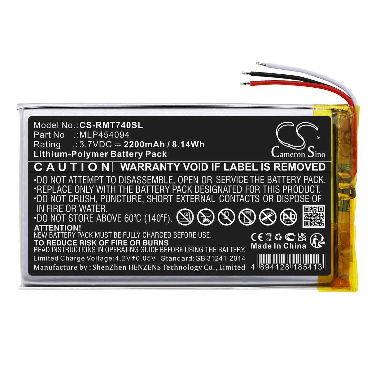 3,7 V, Li-Polymère, 2200 mAh, batterie GPS compatible avec Rand Mcnally, Mlp454094, Tnd-740, 8,14 Wh GPS, Navigator Cameron Sino Technology Limited