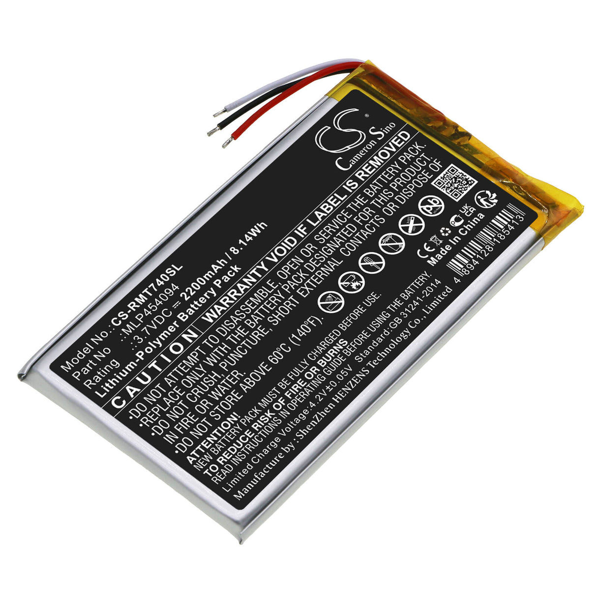 3,7 V, Li-Polymère, 2200 mAh, batterie GPS compatible avec Rand Mcnally, Mlp454094, Tnd-740, 8,14 Wh GPS, Navigator Cameron Sino Technology Limited