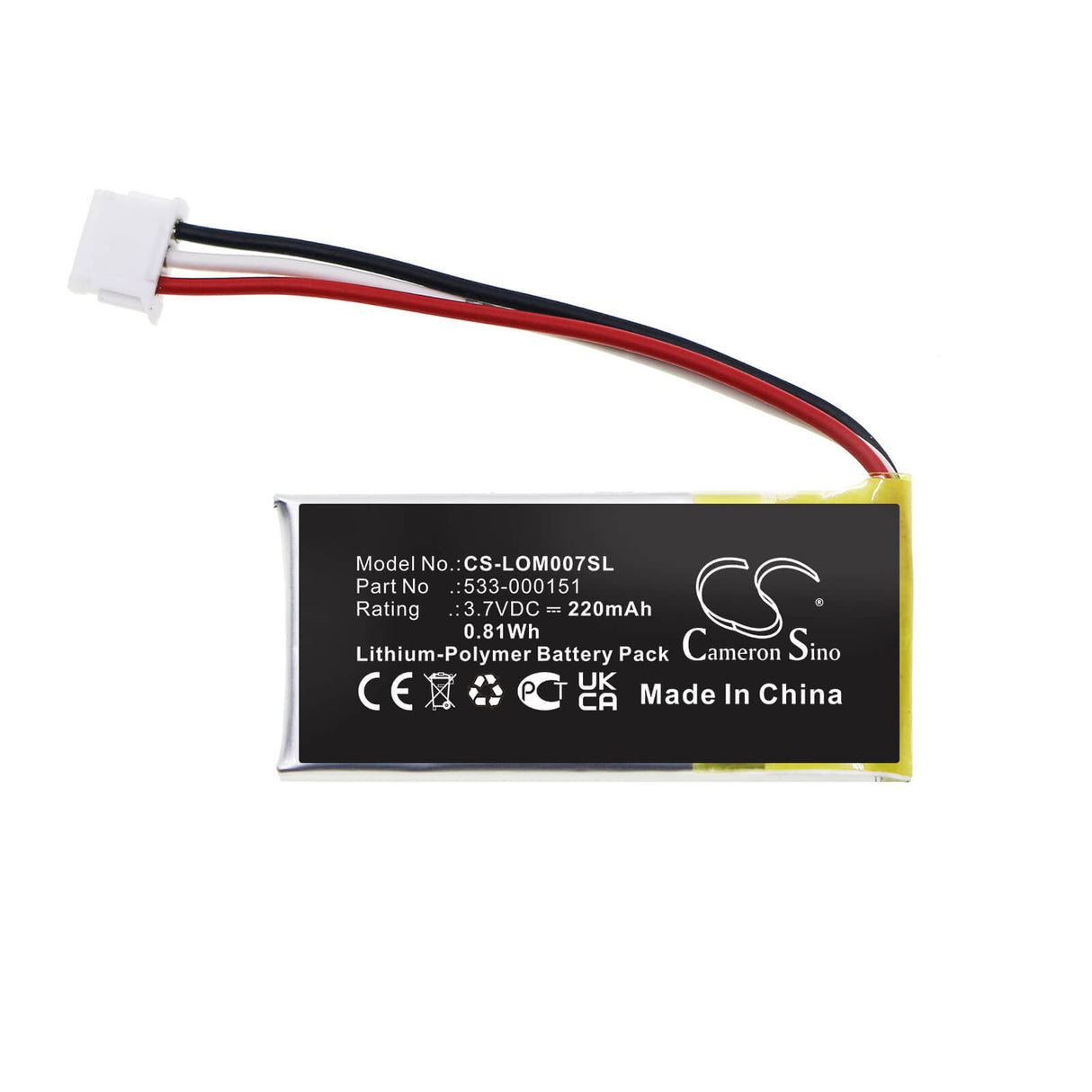 3.7V, Li-Polymer, 220mAh, Keyboard,Mouse battery fits Logitech, 533-000151, G Pro, G Pro Wireless, 0.81Wh Keyboard,Mouse Cameron Sino Technology Limited