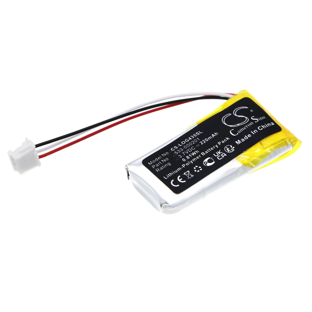 3.7V, Li-Polymer, 220mAh, Headset battery fits Logitech, 521630, G435, 0.81Wh Wireless Headset Cameron Sino Technology Limited