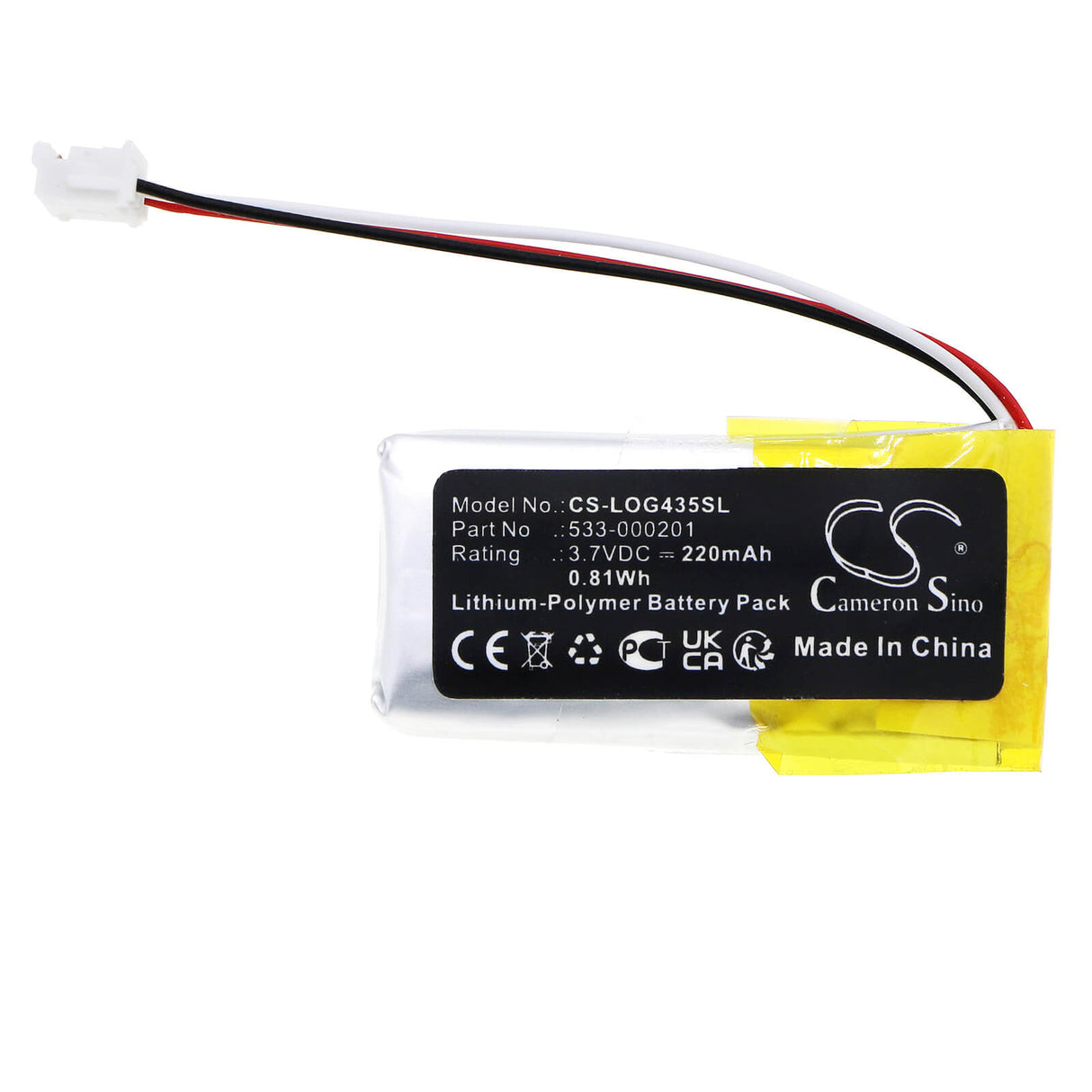 3.7V, Li-Polymer, 220mAh, Headset battery fits Logitech, 521630, G435, 0.81Wh Wireless Headset Cameron Sino Technology Limited