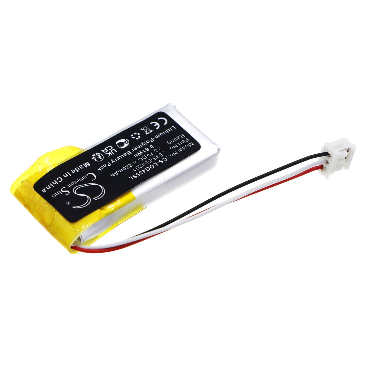 3.7V, Li-Polymer, 220mAh, Headset battery fits Logitech, 521630, G435, 0.81Wh Wireless Headset Cameron Sino Technology Limited